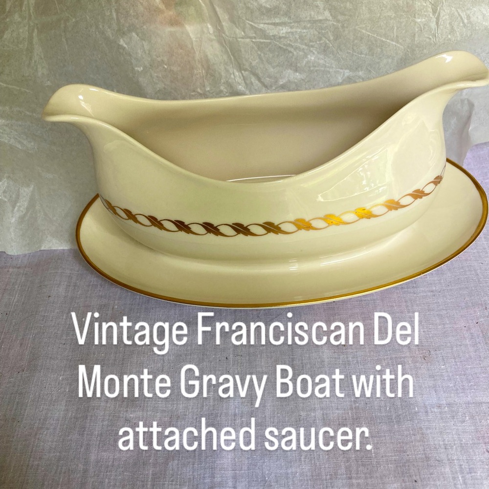 Vintage Franciscan Cream and Gold Gravy Boat with Saucer.